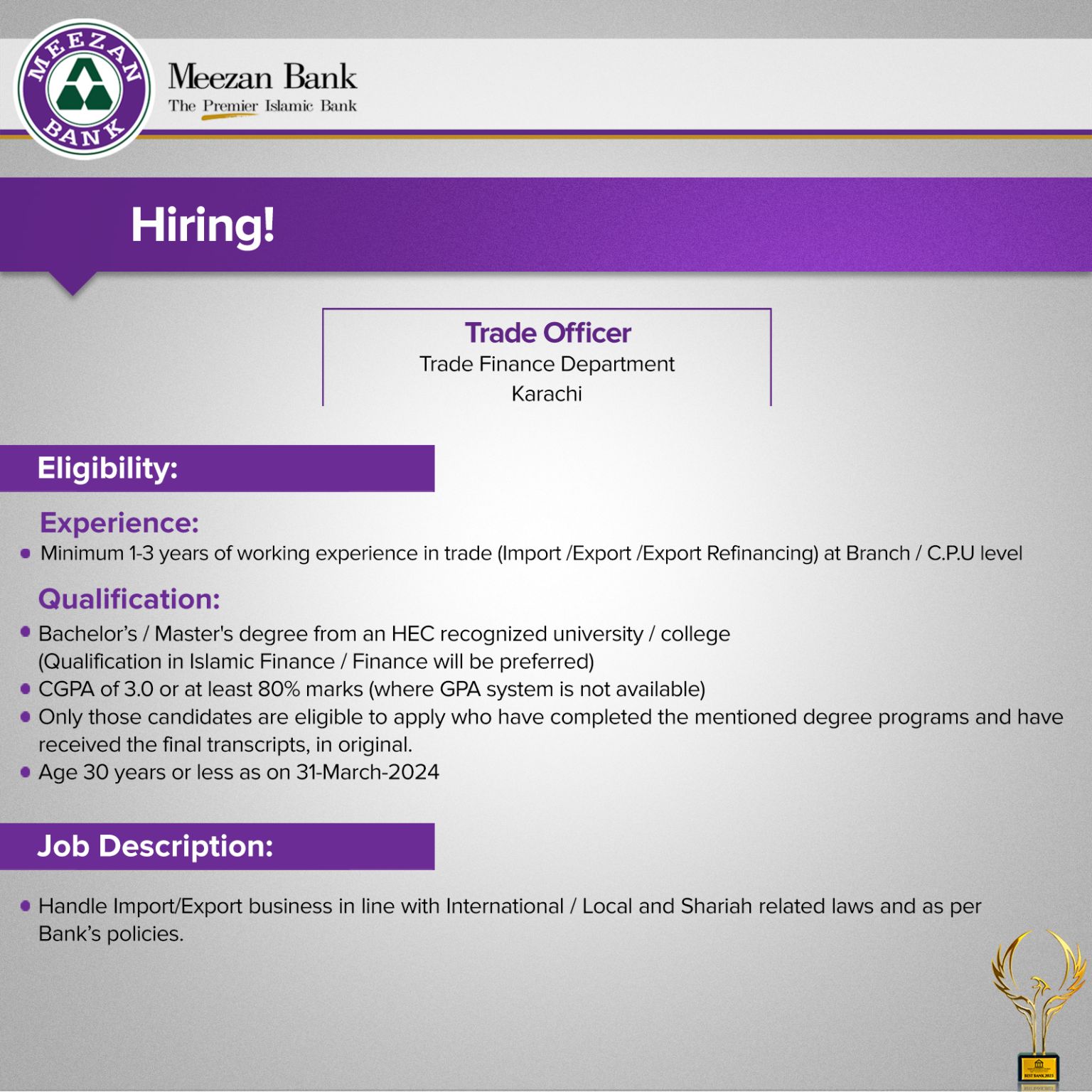 Trade Officer - Meezan Bank